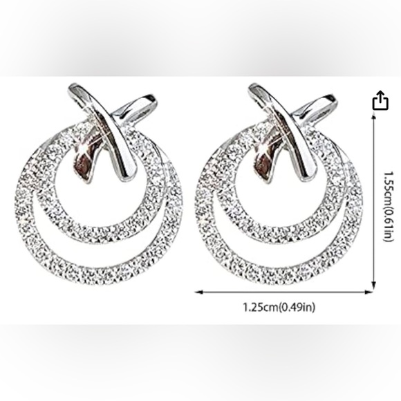 Sterling Silver 1.5 carat Moissanite Double Circle Stud Earrings - Picture 9 of 12